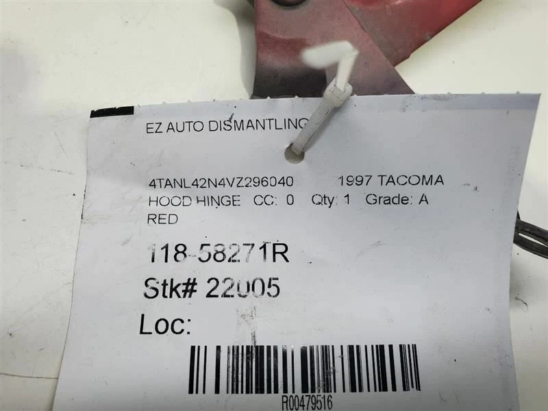 1995-2004, Toyota Tacoma, bisagra del capó derecho del pasajero, rojo, n.º de parte: 53410-35010 Foto 1 de 4