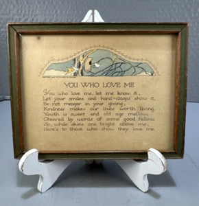 Antique Framed Poem "YOU WHO LOVE ME" Circa 1919 5.75" x 4.5" - Picture 1 of 7