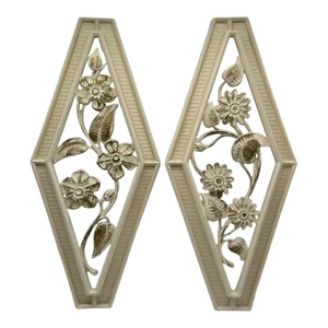 Set Of 2 Vintage 1970s Syroco Plaques Floral Diamond Wall Hanging Pair  19.5” L - Picture 1 of 11