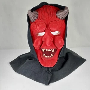 Máscara de Halloween Terciopelo Rojo Diablo Espeluznante Miedo Cabeza Completa Capucha Disfraz Monstruo - Imagen 1 de 12