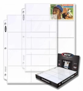 3 packs of 100 (300) BCW 4 ⅛" x 2 ¾" Card 8-Pocket Pro Binder Pages - Picture 1 of 3