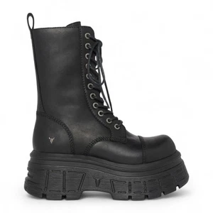 Windsorsmith Womens Screaming Black Mid-Calf Biker Chunky Platform Combat Boots - Picture 1 of 7