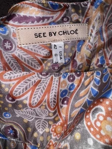 See by Chloe Floral multicolor Silk Mini Skirt  Size 6 O344 pockets tie back - Picture 1 of 8