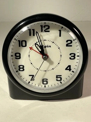 VTG Style Retro ELGIN Analog Ascending Alarm Clock Black EVER GLOW Battery 4.75" - Image 1 of 4