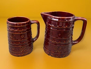 Marcrest Brown Daisy Dot Stoneware Cup Mug Beer Stein And Jug Pitcher Vintage - Picture 1 of 9