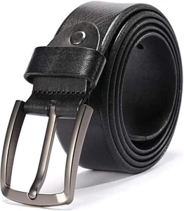 Men’s Black Genuine Leather Belt with Metal Buckle – Classic Formal & Casual Dre - Picture 1 of 3