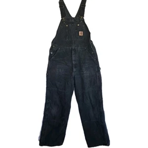 Carhartt R27 BLK Men’s Black Duck Quilt-Lined Bib Overalls 36x32 Double Knee  - Picture 1 of 9