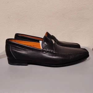 Santoni Black Leather Penny Loafers Dress Shoes Mens US 9 D Made in Italy AN - Picture 1 of 7