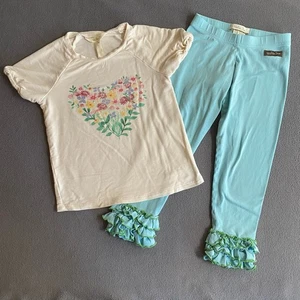 Matilda Jane Graphic Tee Top and Ruffle Hem Pants Girls 6 Cute Floral Heart - Picture 1 of 11