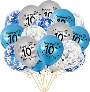 Happy 10. Geburtstag Latex Ballons, 20 Pcs: Blau, Silber Und Konfit Confetti Bal - Bild 1 von 12