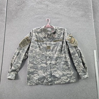 Army Men Button Up Shirt LARGE -LONG Gray Camouflage Ripstop Military - Image 1 of 4