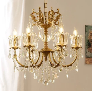 European Style Crystal Chandelier Medieval Luxury Brass Pendant Light 6 Lights - Picture 1 of 6