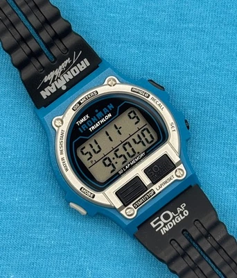 NOS 1995 Vintage BLUE Timex Ironman Triathlon Men's Digital Watch - BOX AND ALL! - Image 1 of 4