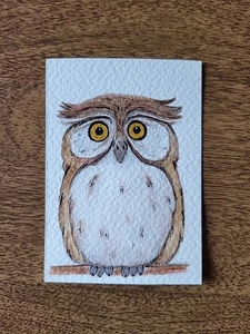 Aquarell Aceo Original Gemälde Eule - Bild 1 von 1