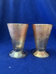 Qty 2 - Vintage Jeanette Glass Crackle Marigold Carnival Glass 4.5” Tumblers - Picture 1 of 12