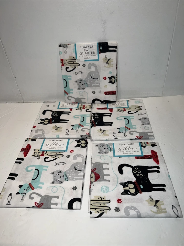 2 - Cats Cat Fabric Material 18 X 22 Fat Quarter Adorable 100 Cotton