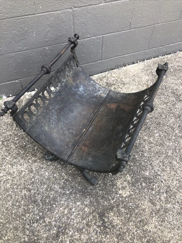 ANTIQUE CAST IRON FIREPLACE BASKET GRATE COAL BOX WOOD LOG HOLDER Gothic Tudor Cover