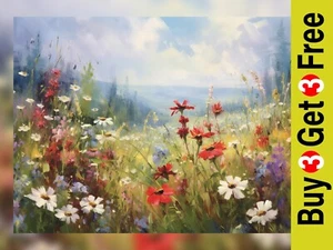 Meadow Serenity Watercolor Print - Wildflower Artwork for Home Decor 5" x 7" - Picture 1 of 6