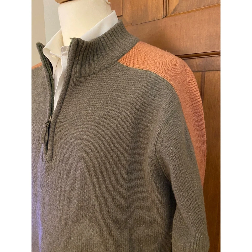 Life is Good Lambswool 1/4 Zip Sweater Men Large Olive Ribbed Knit Pullover - Image 1 of 4