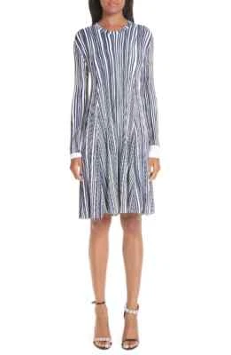 Vestido Suéter Tejido Acanalado A Rayas Blanco Azul CALVIN KLEIN 205W39NYC L = 10/12 🤍 Foto 1 de 4