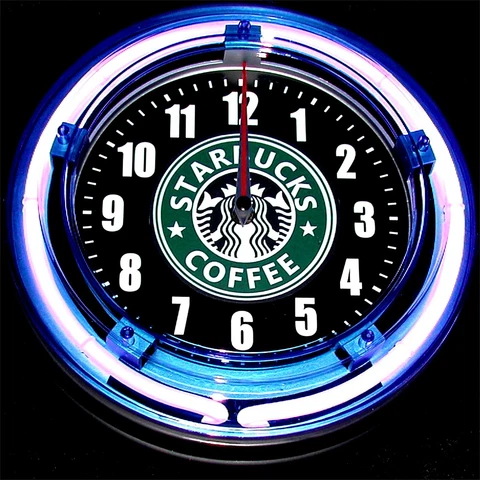 STARBUCKS COFFEE LOGO - 11" Blue Neon Wall Clock Cover