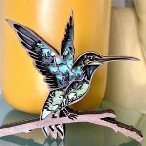Tropical Hummingbird Bird Wood Wooden 3D Diorama Sculpture Figure Wall Decor - Picture 1 of 6