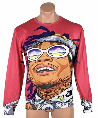WIZ KHALIFA Hip Hop Tattoo Rapper Bright FIRE! RARE Crewneck Sweatshirt XL Pink - Image 1 of 4