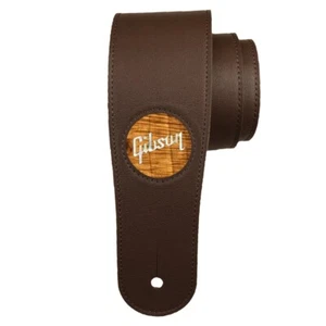 Thalia X Gibson Chocolate Italian Leather Guitar Strap w/Hawaiian Koa Pearl Logo - Picture 1 of 1