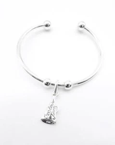 GORGEOUS Silver CHEERLEADER MOM Megaphone Double Beads Ball Ends Cuff Bracelet - Picture 1 of 5