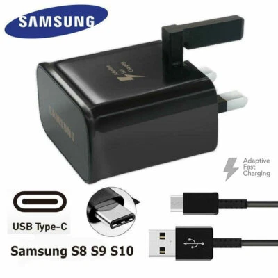For Samsung Galaxy S8 S9 S10 Note 8 9 10 Phone Fast Charger UK Plug Cable Type C - Image 1 of 4