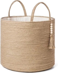 Basket Decorative Natural Rope Basket Wooden Bead Decoration for Blankets,Toys - Picture 1 of 6