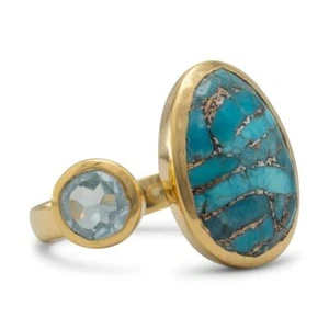 Anillo de topacio azul y turquesa reconstituido enchapado en oro plata esterlina - Imagen 1 de 2