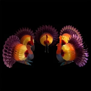 AMSCAN Honeycomb Turkey Thanksgiving Autumn Fall Excellent Vibrant No Tears S/5 - Picture 1 of 6