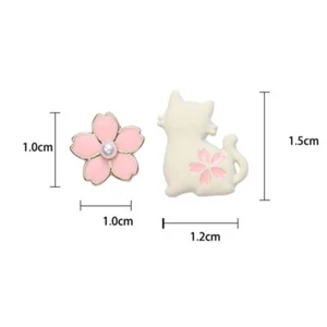 Cute Sakura Cat Earrings Stud Clip-on Earring Gifts Accessories Birthday Gift UK - Picture 1 of 3