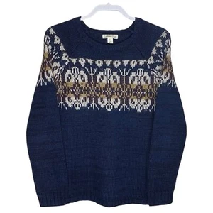 Coldwater Creek Sweater Womens M Fair Isle Nordic Wool Mohair Pullover Blue Cozy - Picture 1 of 10