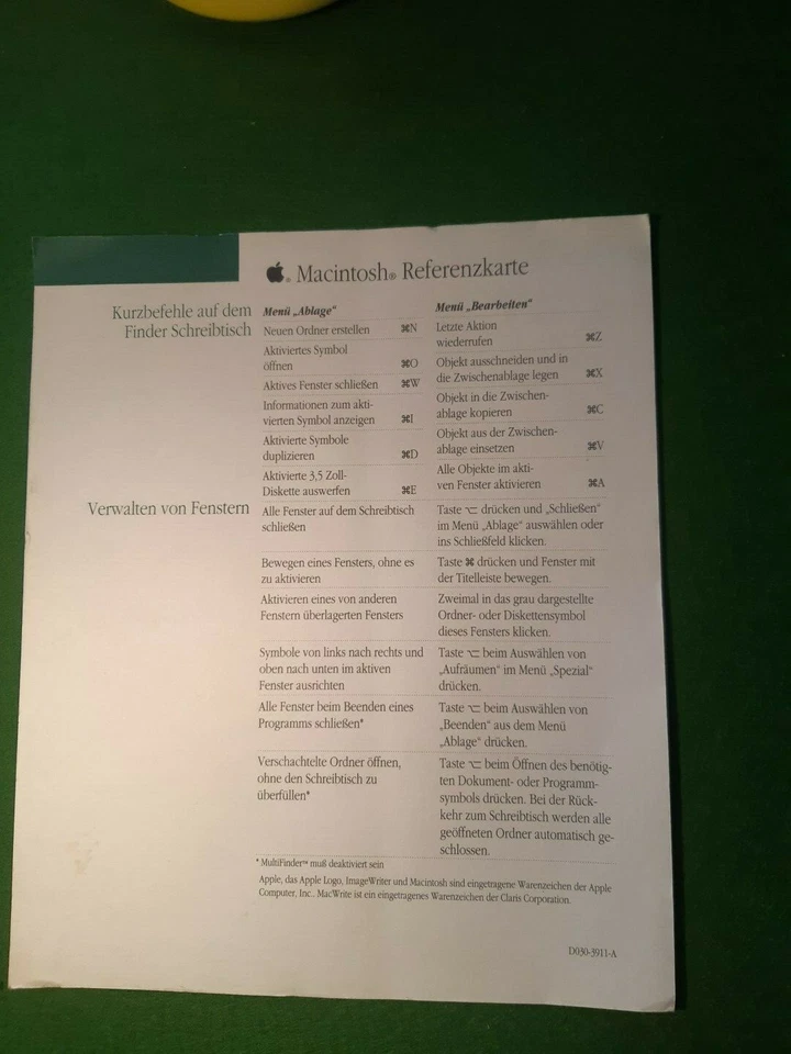 RARITÄT! Apple Macintosh - Vintage Referenzkarte D030-3911-A - Bild 1 von 3