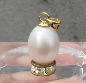 Huge 9.8x12mm Nature Perfect Akoya White Pearl Pendant 14k Gold P Hoop - Picture 1 of 6