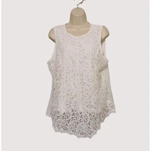 White Lace Tank Top Womens Size M L Sleeveless Blouse Zipper Oioninos - Picture 1 of 7
