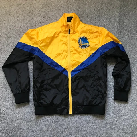 NBA Golden State Warriors Mens Windbreaker Jacket Blue Yellow Small Polyester Cover