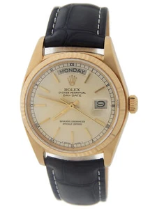 Rolex Day-Date 18038 Herren 18K Gelbgold Uhr schwarzes Armband silber Zifferblatt Quickset - Bild 1 von 7