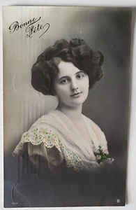 1907 PARIS RPPC BEAUIFUL WOMAN DOE EYES BEAUTIFUL HAIR HAPPY BIRTHDAY GREETINGS - Picture 1 of 2