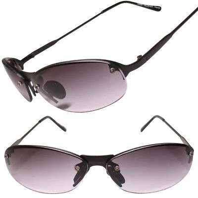 True Vintage Dead-Stock 半无框 80 年代 90 年代黑色镜框椭圆形太阳镜 — 第 1/4 张图片