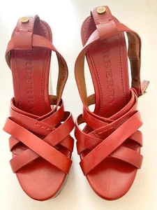 Burberry US 7 Red Espadrille Wedges Sandals Shoes Open Toe - Picture 1 of 9
