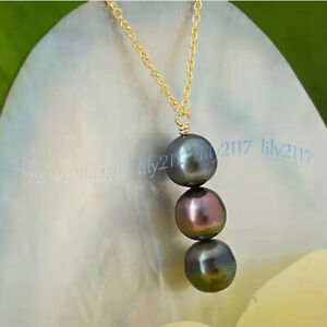 8-9mm Natural Black Freshwater Baroque Pearl Pendant Necklace Gold Chain 18''