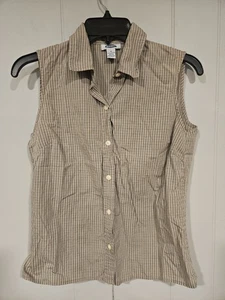 Old Navy Brown Checked Sleeveless Button Down Shirt Top Blouse Small Cotton  - Picture 1 of 4