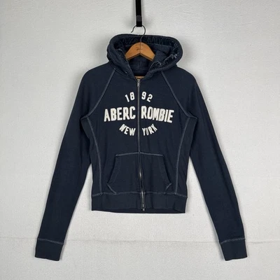Sudadera con capucha vintage Abercrombie Fitch A&F 1892 para mujer mediana azul marino cremallera deletreada Foto 1 de 4