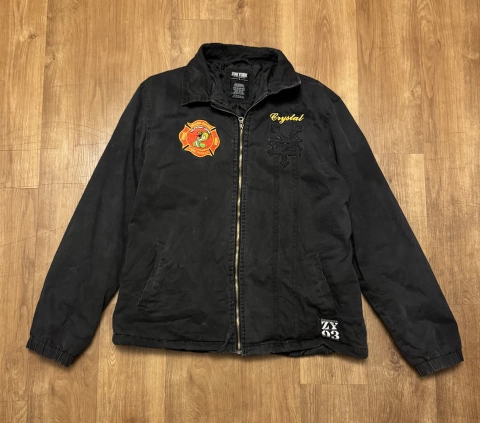 Chaqueta de bombardero grande negra Zoo York bordada para hombre con parche de rescate de bomberos Foto 1 de 4