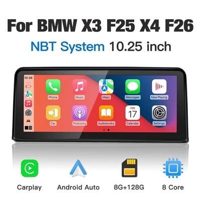 10.25" Android Car Stereo 8+128GB CarPlay GPS for BMW X3 F25 2011-2013 NBT - Image 1 of 4