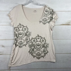 Tape Measure T Shirt Women XL Cream Beaded Queen Crown Vintage Y2K Retro Cinched - Picture 1 of 12