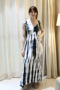 A Lovely Maxi Vestido Blanco y Negro Largo Tie-dye Cuello en V Mujer Vestido PS TD42 - Imagen 1 de 12